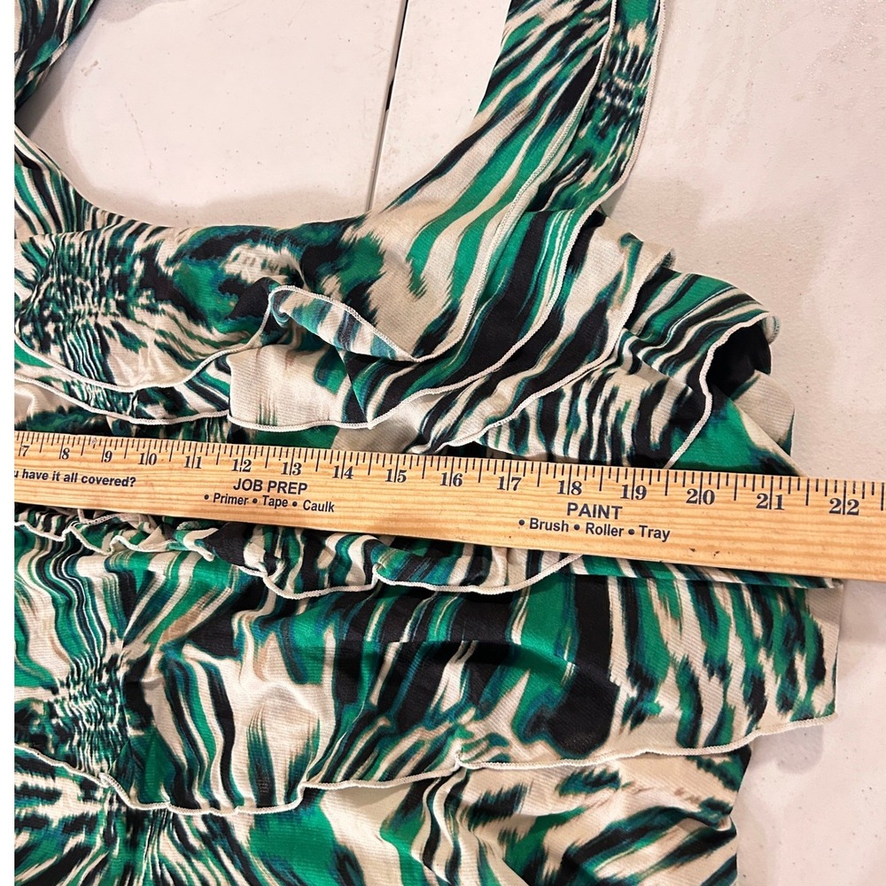 Worthington Woman Green Black Abstract Ikat Ruffle Halter Top Plus 3X - Picture 5 of 10